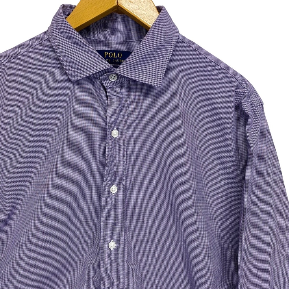 Polo Ralph Lauren Custom Fit Purple Micro‎ Gingham Dress Shirt Mens 17 36/37